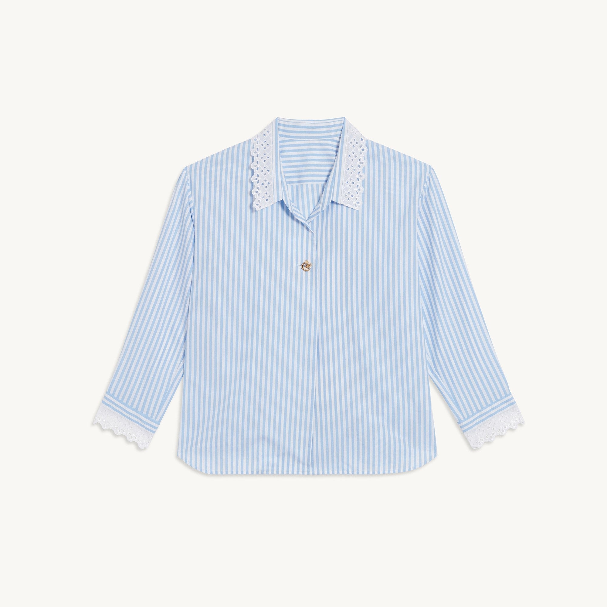 Women Oversized Striped Poplin Shirt - Ciel / Blanc