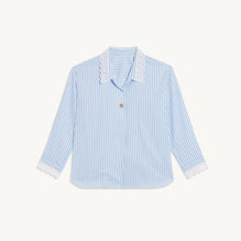 Women Oversized Striped Poplin Shirt - Ciel / Blanc