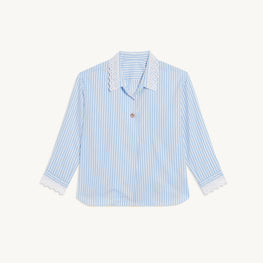 Women Oversized Striped Poplin Shirt - Ciel / Blanc