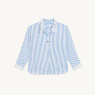 Women Oversized Striped Poplin Shirt - Ciel / Blanc