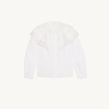 Women Poplin Shirt With Ruffle Collar - White