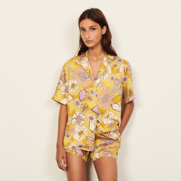 Women Printed Pyjama Shirt - Yellow / Lilac