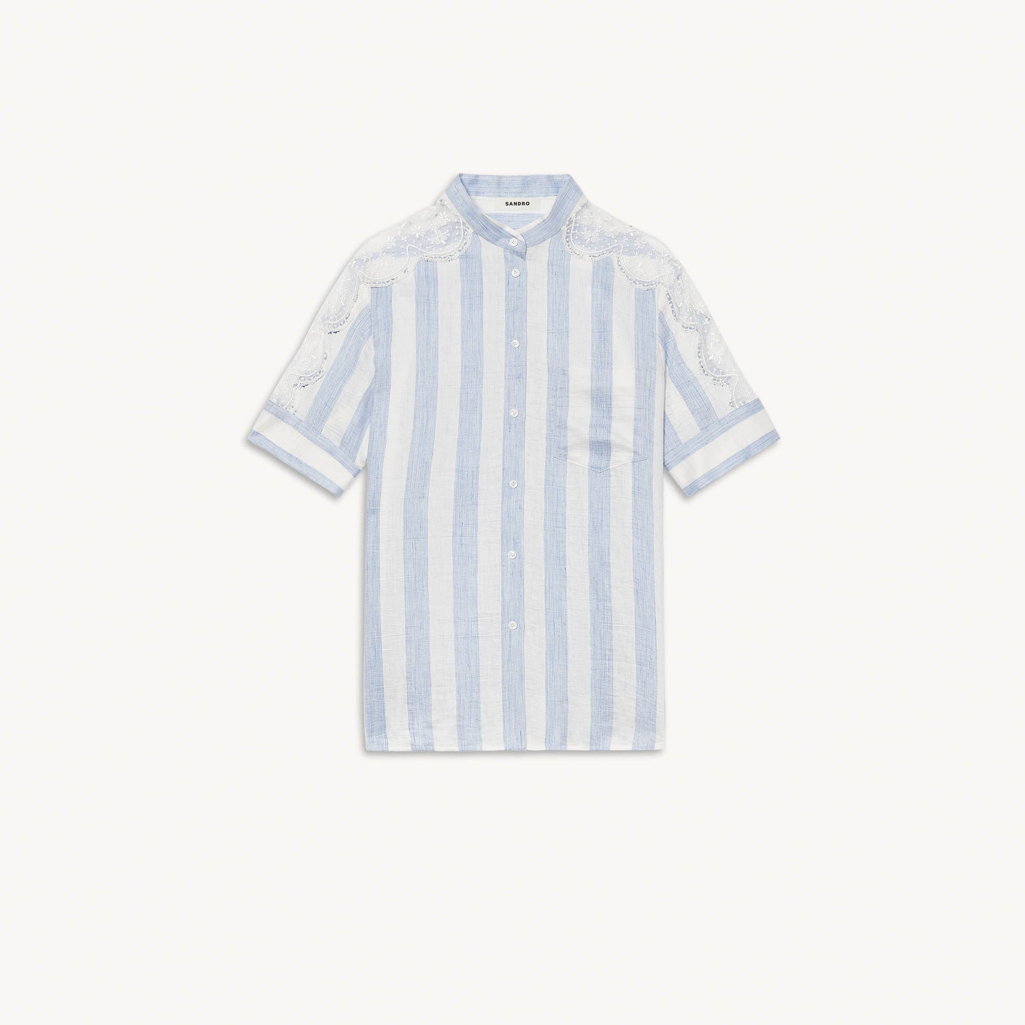 Women Striped Linen Shirt - Ciel / Blanc