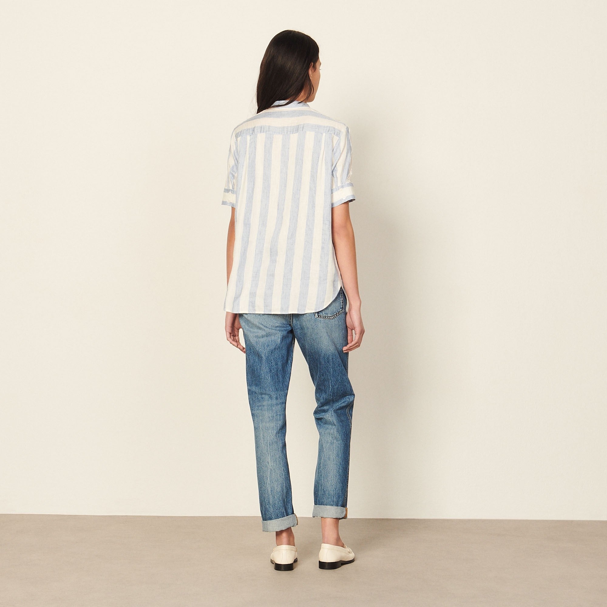 Women Striped Linen Shirt - Ciel / Blanc