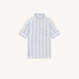 Women Striped Linen Shirt - Ciel / Blanc