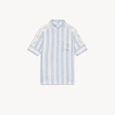 Women Striped Linen Shirt - Ciel / Blanc