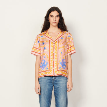 Women Printed Silk Shirt - Multi-Color