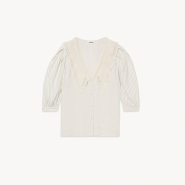 Women Striped Linen Shirt - Ecru / Black