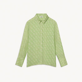 Women Floaty Printed Silk Shirt - Vert Amande