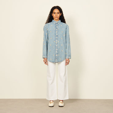 Women Embroidered Shirt - Blue Jean