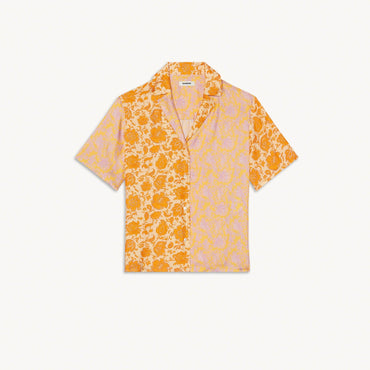 Women Floaty Shirt With Folk Flower Print - Yellow