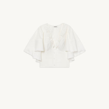 Women Ruffled Cape Blouse - Off White