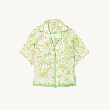 Women Short-Sleeved Printed Shirt - Green Lemon