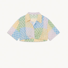 Women Printed Patchwork Cropped Shirt - Multi-Color