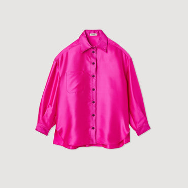 Women Oversized Satiny Shirt - Fushia