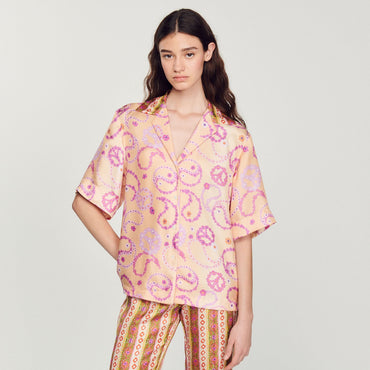 Women Flowing Shirt With Peace & Love Print - Peach