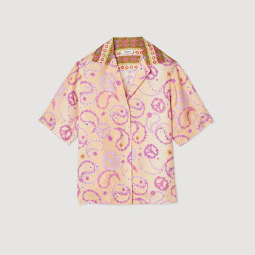 Women Flowing Shirt With Peace & Love Print - Peach