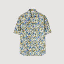 Women Short-Sleeved Blossom Print Shirt - Ecru / Bleu