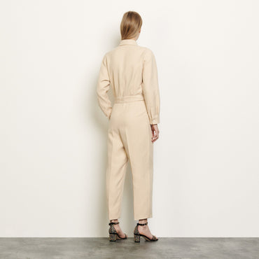 Women Aviator Style Jumpsuit - Beige