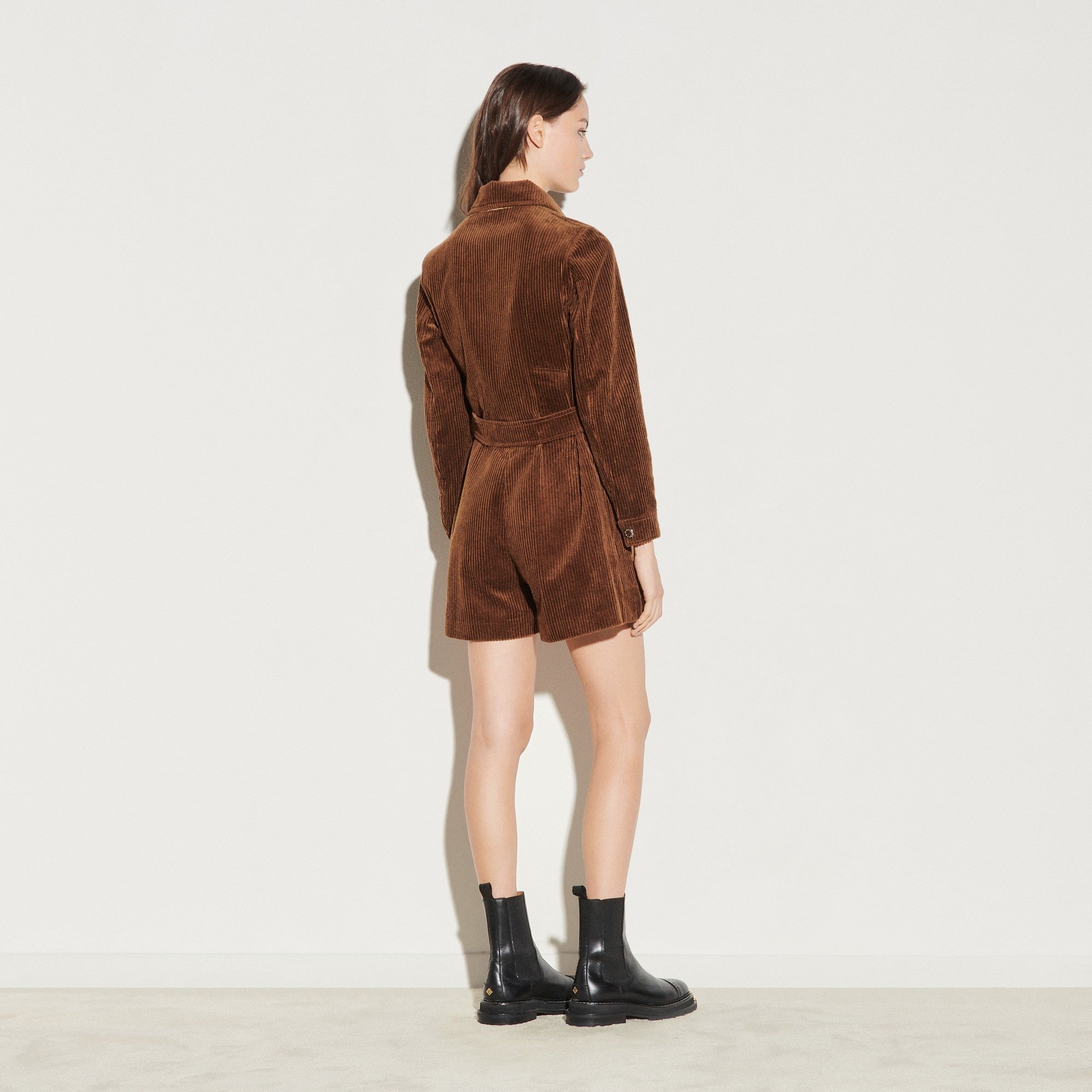 Women Velvet Playsuit - Brown