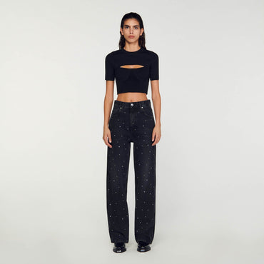 Women Rhinestone Jeans - Anthracite