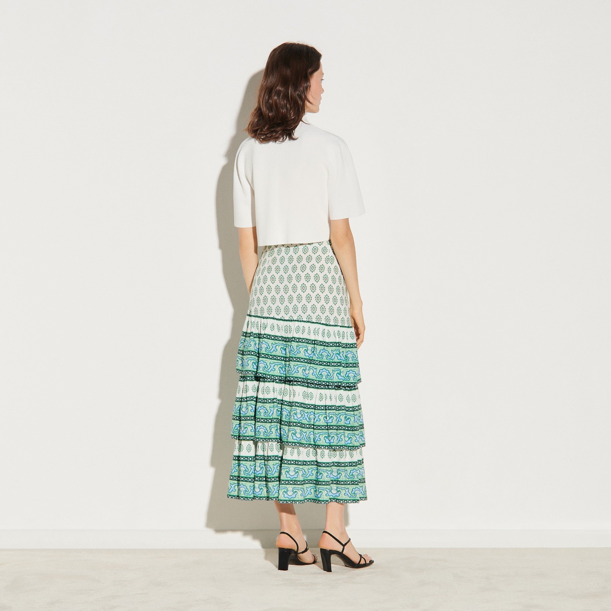 Women Skirt With Layered Ruffles - Green