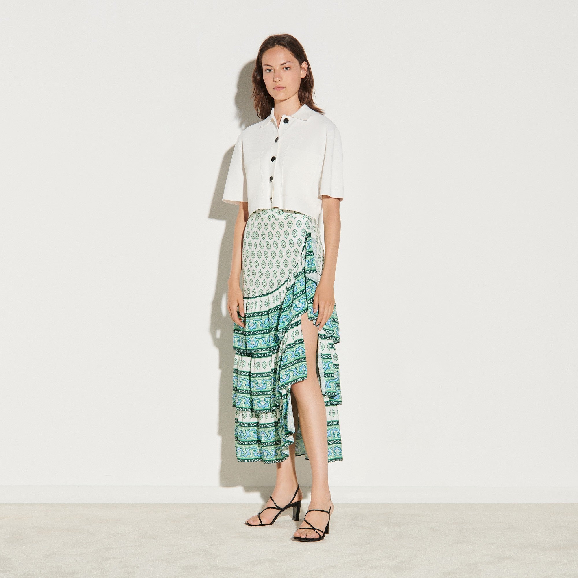 Women Skirt With Layered Ruffles - Green