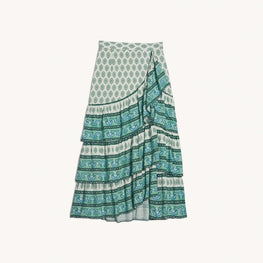 Women Skirt With Layered Ruffles - Green