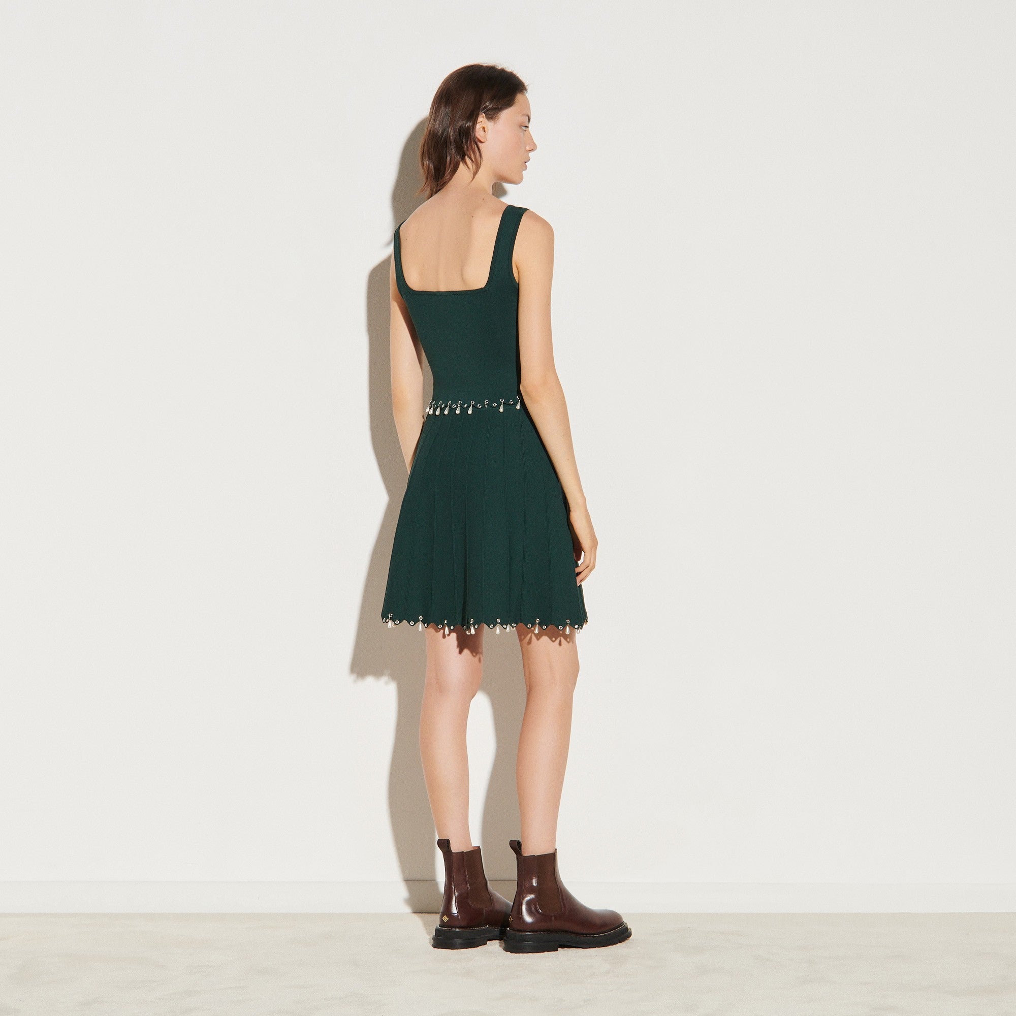 Women Knitted Skirt With Tassels - Bottle Green