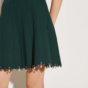 Women Knitted Skirt With Tassels - Bottle Green