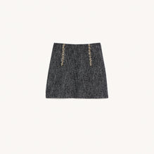 Women Short Tweed Skirt With Chain Trim - Black / White