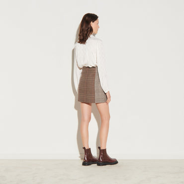 Women Short Checked Skirt - Beige / Grey