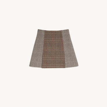 Women Short Checked Skirt - Beige / Grey