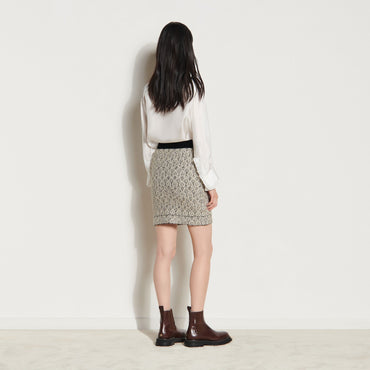 Women Short Jacquard Knit Skirt - Ecru / Black