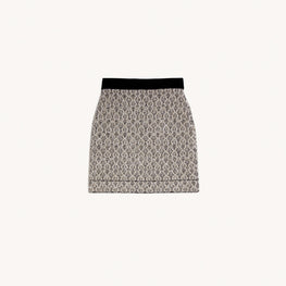 Women Short Jacquard Knit Skirt - Ecru / Black