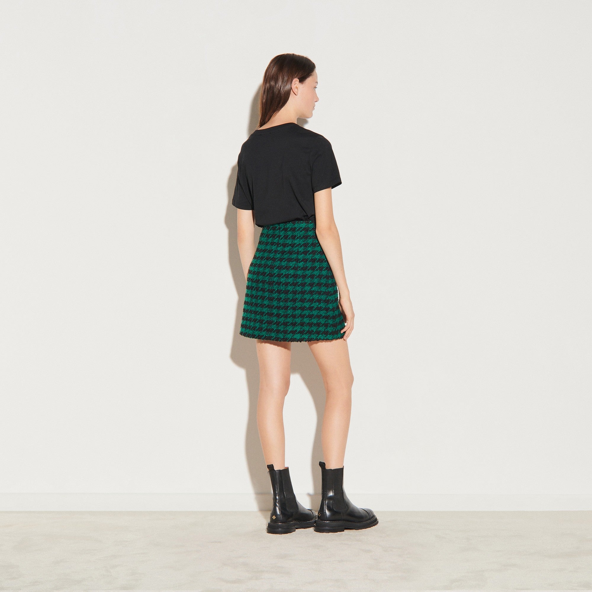 Women Short Tweed Skirt - Green / Black