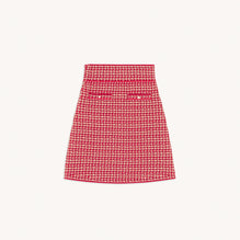 Women Short Skirt In Fancy Tweed - Red