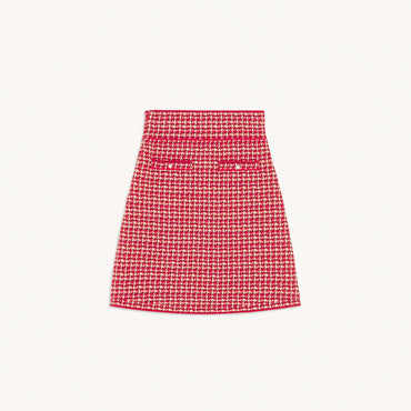 Women Short Skirt In Fancy Tweed - Red