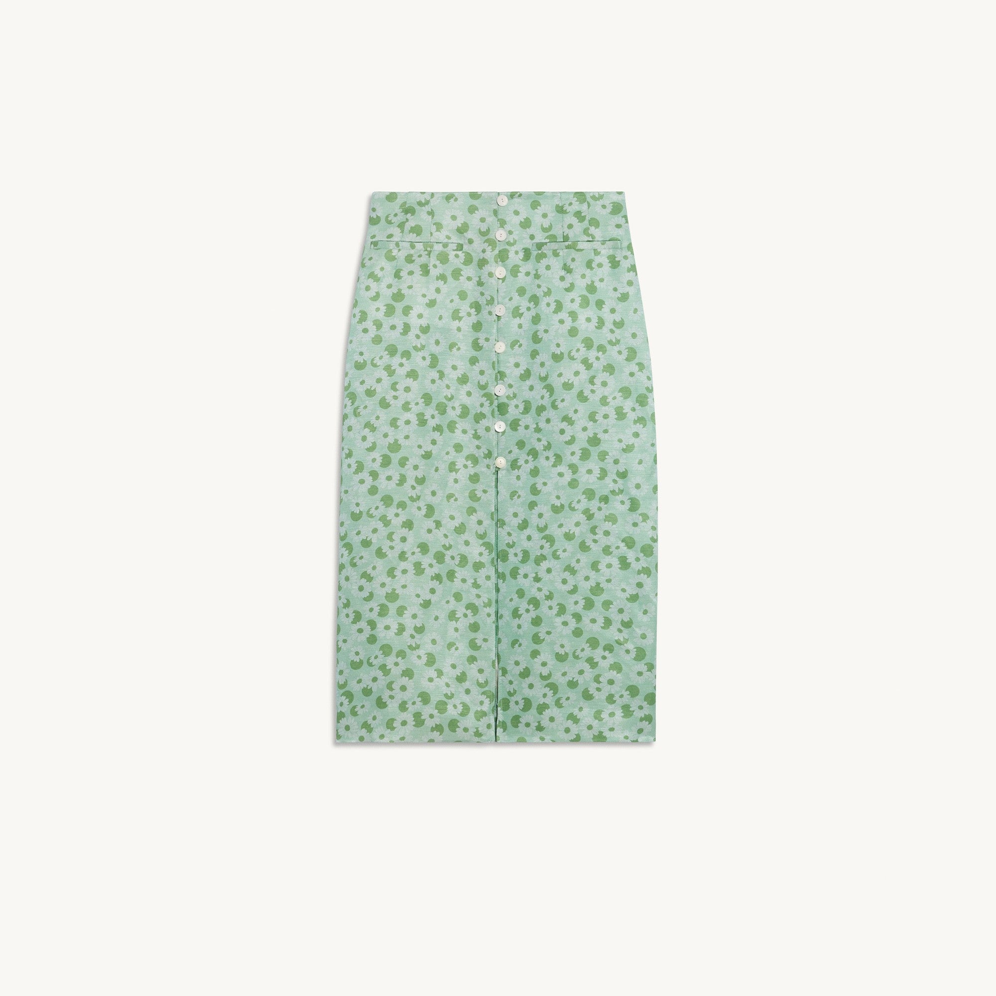 Women Straight Printed Skirt With Buttons - Green