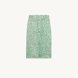 Women Straight Printed Skirt With Buttons - Green