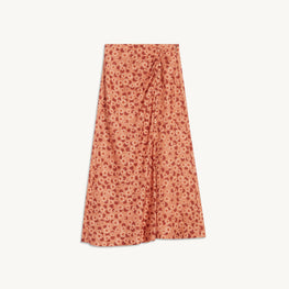 Women Long Flared Printed Skirt - Brown