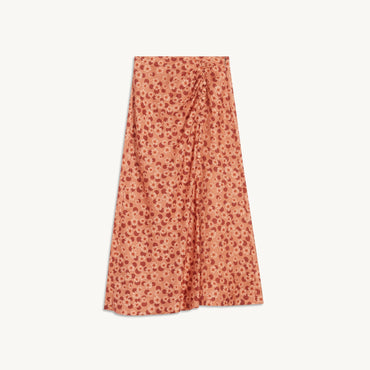 Women Long Flared Printed Skirt - Brown