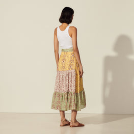 Women Long Printed Asymmetric Skirt - Multi-Color