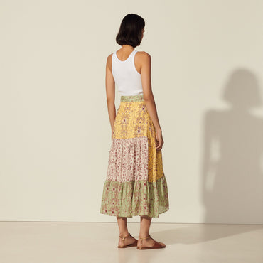 Women Long Printed Asymmetric Skirt - Multi-Color