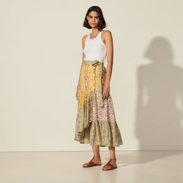 Women Long Printed Asymmetric Skirt - Multi-Color