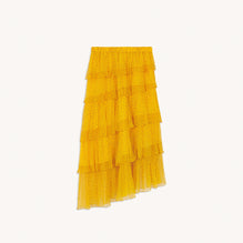 Women Long Dotted Swiss Skirt With Ruffles - Ochre