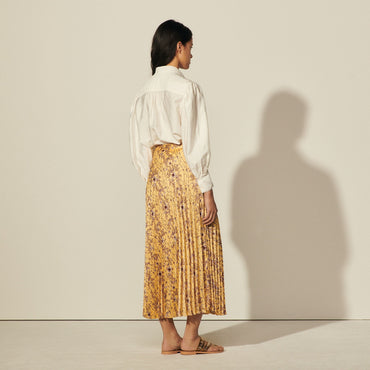 Women Long Printed Skirt With Pleats - Yellow