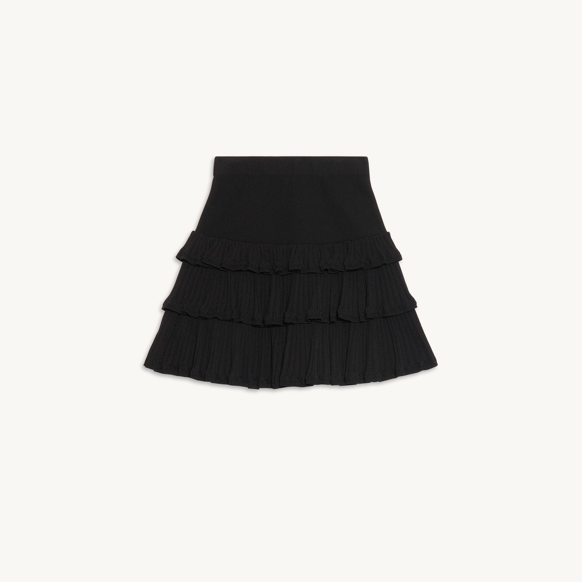 Women Knitted Ruffle Skirt - Black