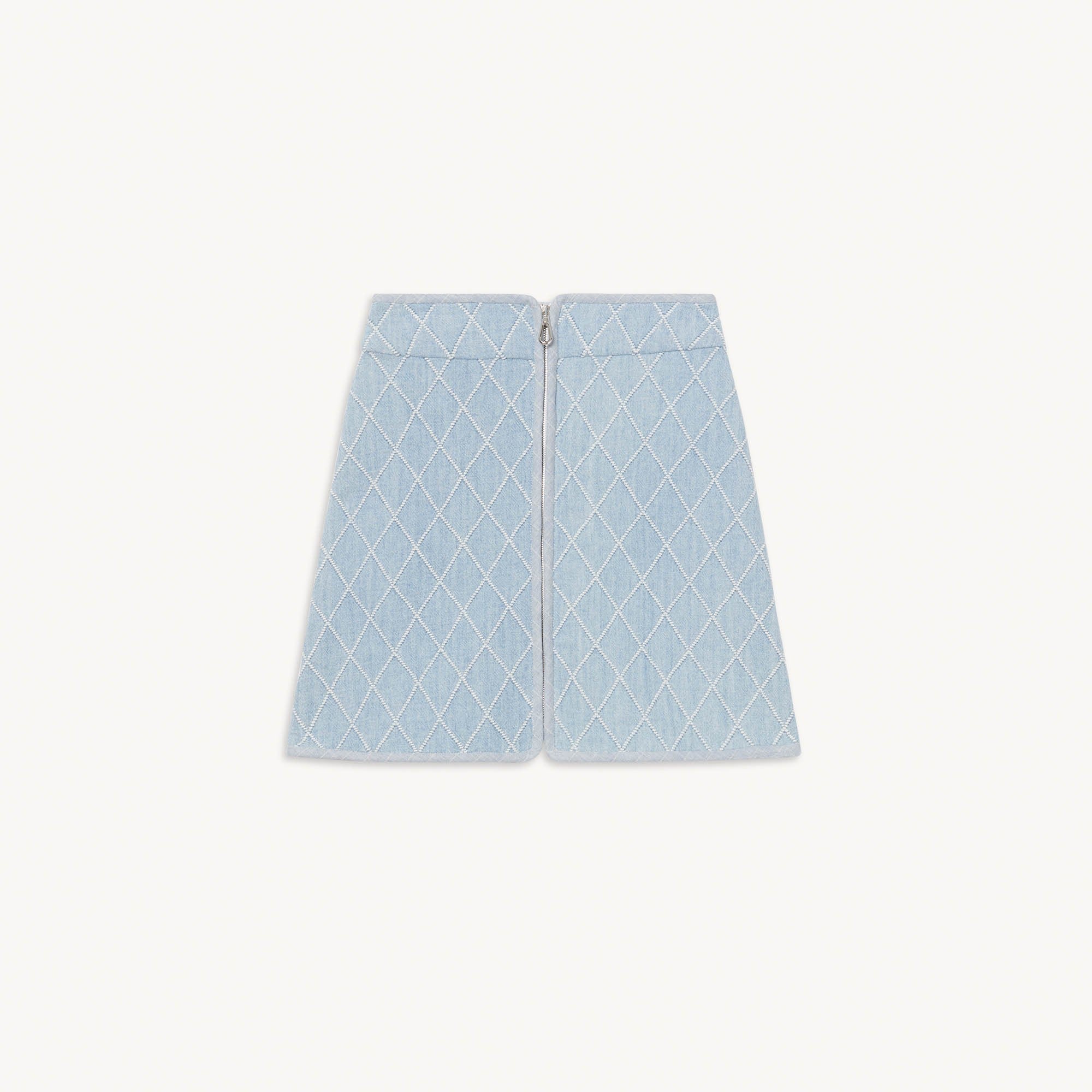 Women Short Skirt With Topstitching - Blu Jean / White