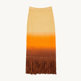 Women Midi Skirt With Tie-Dye Fringing - Beige / Orange / Brown